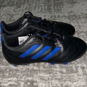 Adidas Black Cleats with Blue Stripes